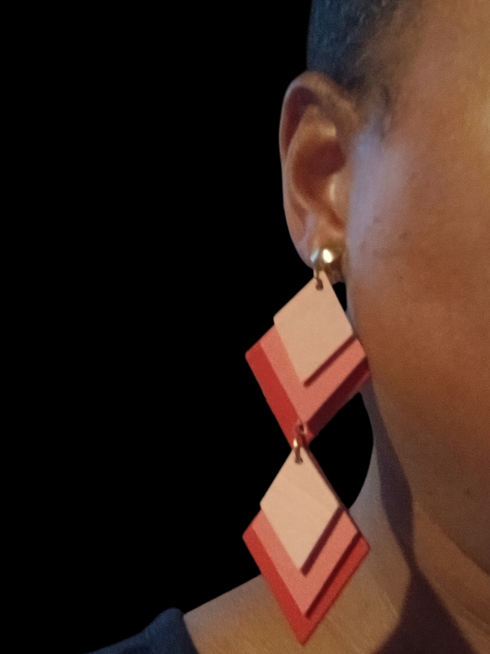 Clip On Handmade Pink & Coral Layered Geometric Dangle Earrings - Women Jewelry